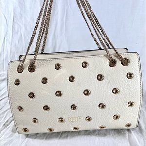 RED Valentino Beige Leather Chain Link Satchel Shoulder Bag Made in Italy